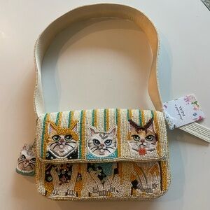 NWT Viral Beaded bag with Cats and matching Cat Charm ~ Made in India.